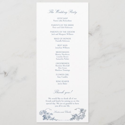 Programme Élégant classique Dusty Bleu Français Floral (Dos)