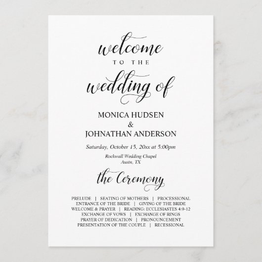 Programme Elegant Classy, Écriture noire, Cérémonie Mariage (Devant)