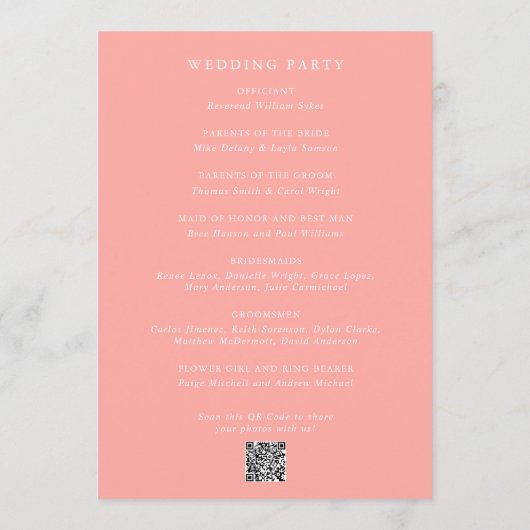 Programme Élégant Coral rose Mariage moderne (Dos)