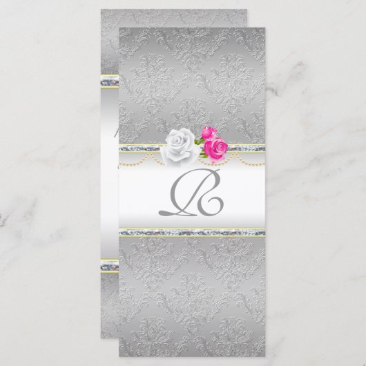 Programme Élégant Damas d'argent et Monogramme rose (Devant / Derrière)