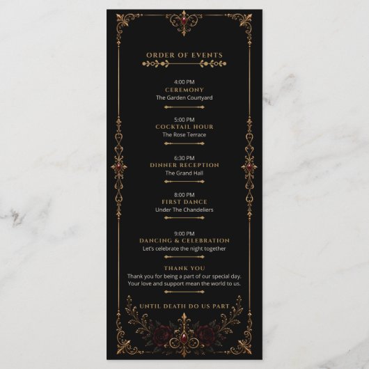 Programme Elegant Dark Gothic Wedding Program (Dos)
