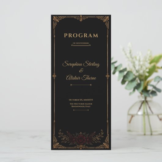 Programme Elegant Dark Gothic Wedding Program (Debout devant)