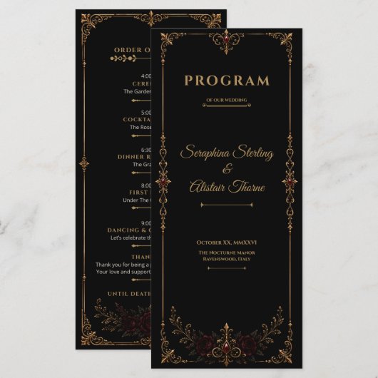 Programme Elegant Dark Gothic Wedding Program (Devant / Derrière)