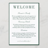 Programme Elegant Dark Green Minimalist Wedding Welcome (Devant)