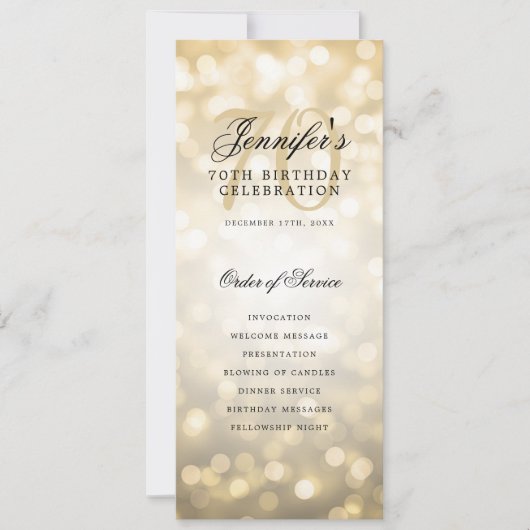 Programme élégant de 70e anniversaire avec menu et (Devant)