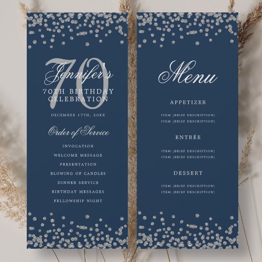 Programme élégant de 70e anniversaire Menu argent 
