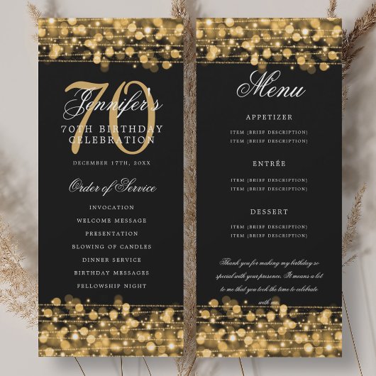 Programme élégant de 70e anniversaire Menu Or+Merc