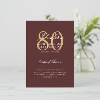 Programme élégant de 80e anniversaire Menu Bourgog