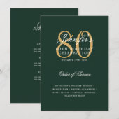 Programme élégant de 80e anniversaire Menu Or Vert (Devant / Derrière)
