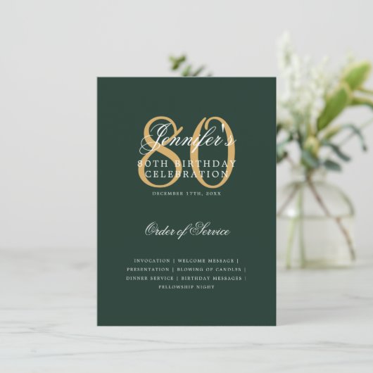 Programme élégant de 80e anniversaire Menu Or Vert (Debout devant)