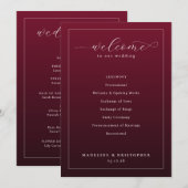 Programme élégant de cérémonie de mariage bordeaux (Devant / Derrière)