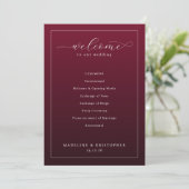 Programme élégant de cérémonie de mariage bordeaux (Debout devant)