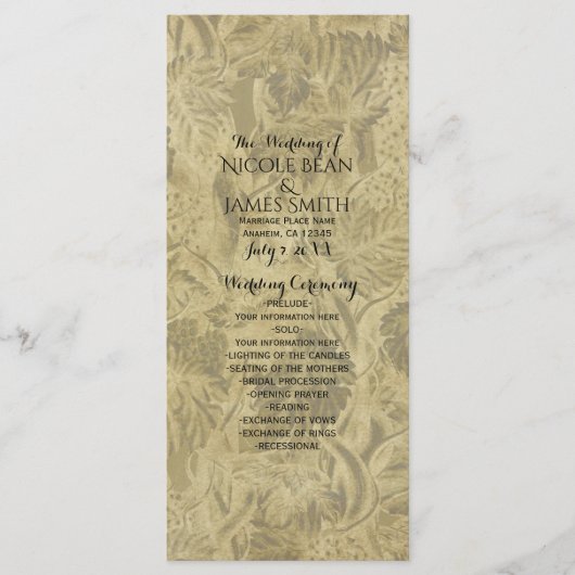 Programme Élégant de Mariage au Vignoble de Raisin (Devant)