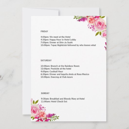 Programme élégant de week-end d'enterrement de vie (Dos)