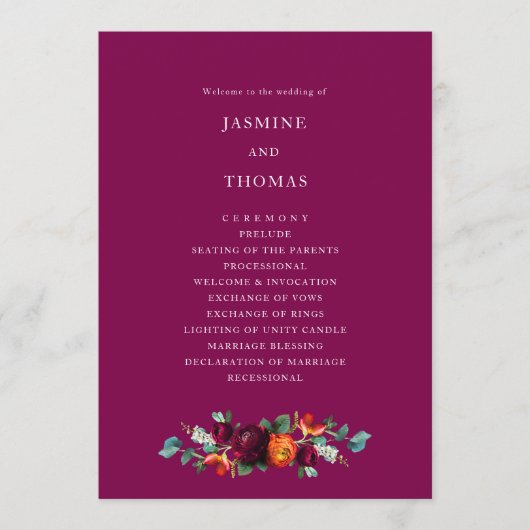 Programme Elegant Deep Pink Floral Wedding Program (Devant)