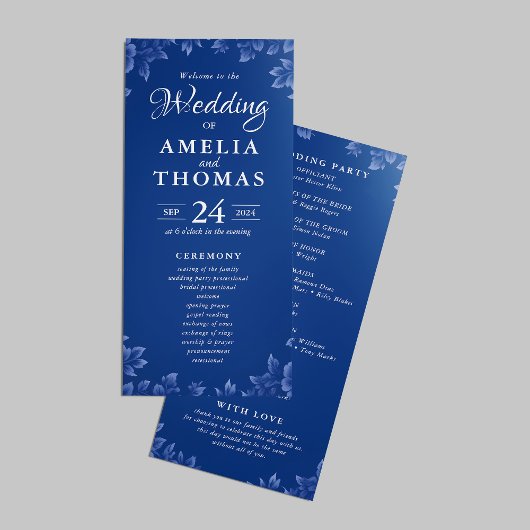 Programme Elégant Dusty bleu Vintage Floral Mariage