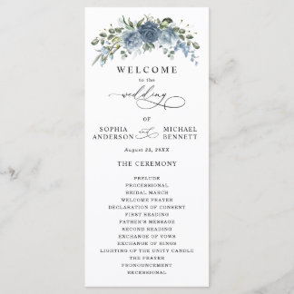 Programme Elegant Dusty Blue Floral Wedding Program