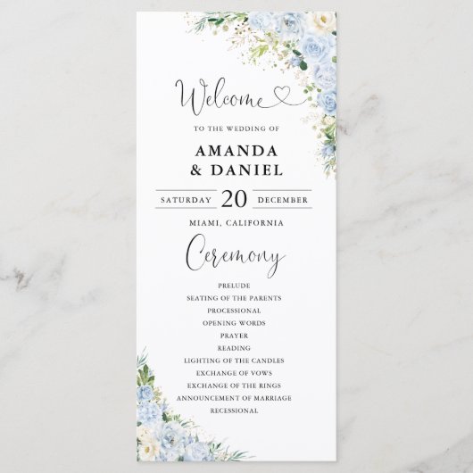 Programme Elegant Dusty Blue Floral Wedding Program (Devant)