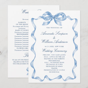 Programme Élégant Dusty Blue Main Drawn Bow Wedding Programm
