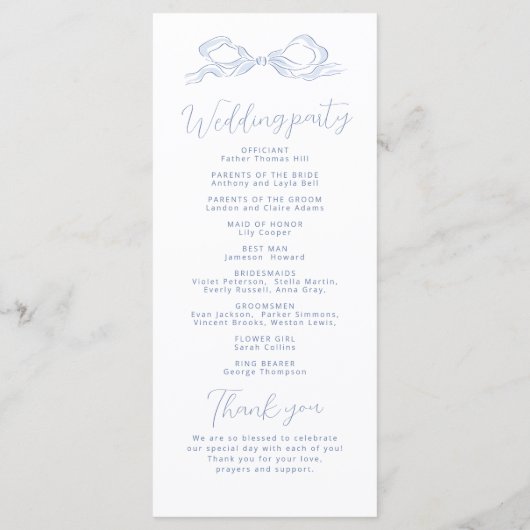 Programme Élégant Dusty Blue Main Drawn Bow Wedding Programm (Dos)