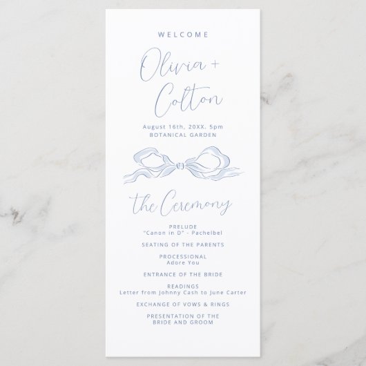 Programme Élégant Dusty Blue Main Drawn Bow Wedding Programm (Devant)