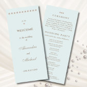 Programme Elégant Dusty Blue Monogram Pearl Wedding Programm