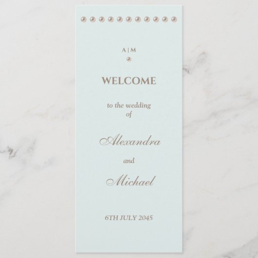 Programme Elégant Dusty Blue Monogram Pearl Wedding Programm (Devant)