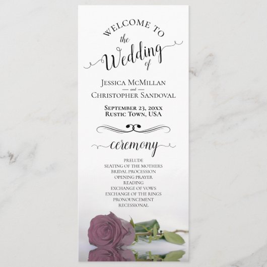 Programme Élégant Dusty Mauve Rose Rose Rose Mariage romanti (Devant)