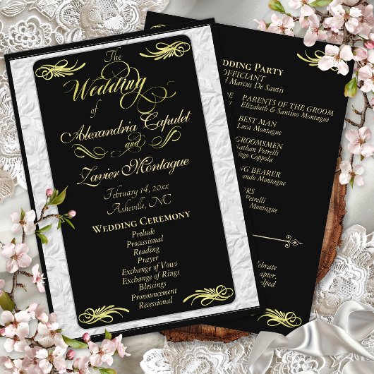 Programme Élégant écriture dorée sur cérémonie de mariage no