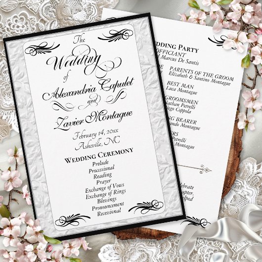 Programme Élégant écriture noire sur cérémonie de mariage bl