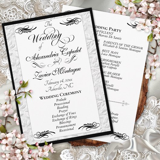 Programme Élégant écriture noire sur cérémonie de mariage bl