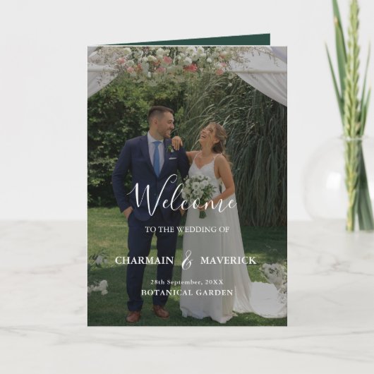 Programme Élégant Emerald Green Photo Mariage plié (Devant)