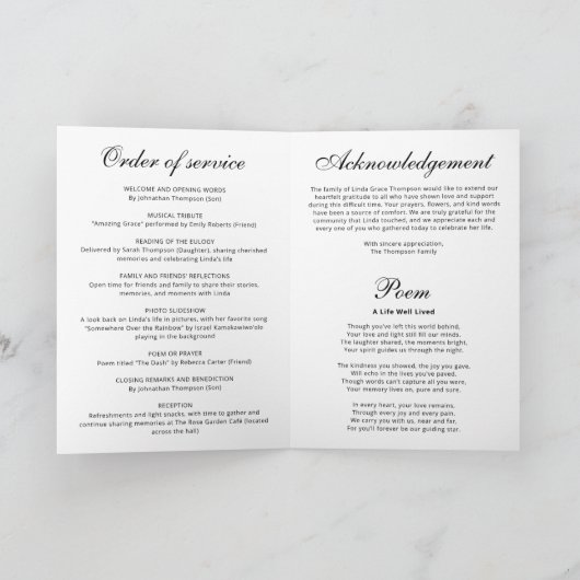 Programme Élégant enterrement avec collage photo (Intérieur)