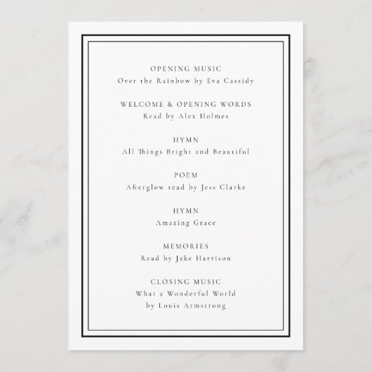 Programme Élégant enterrement | Ordre classique de service (Dos)