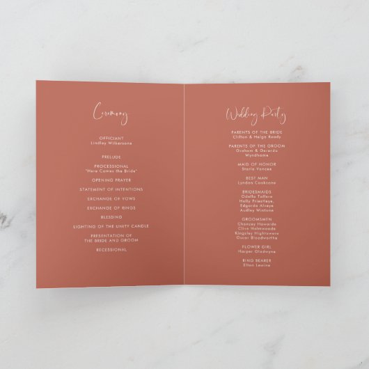Programme Élégant et moderne mariage en argile rouge plié (Intérieur)