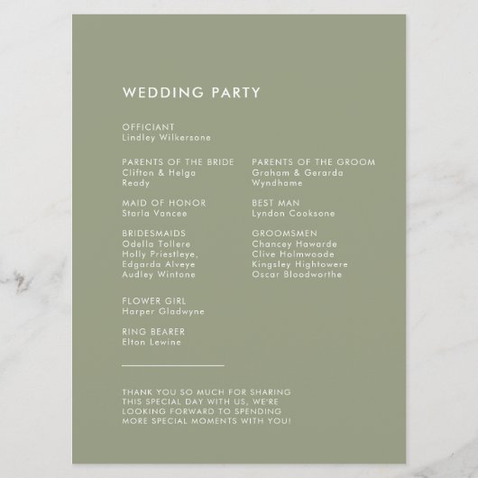 Programme Élégant et moderne mariage vert Sage (Dos)