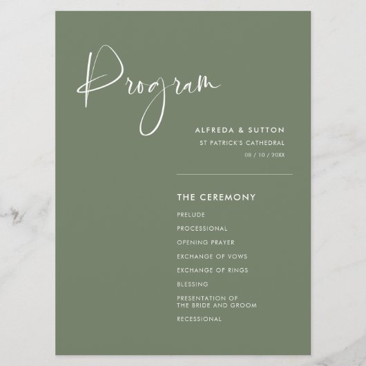 Programme Elégant et moderne mariage vert sauge foncé (Devant)