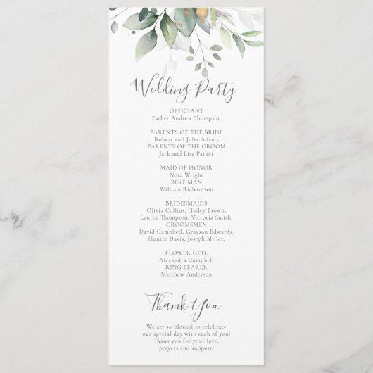 Programme Elégant Eucalyptus Feuille Mariage or vert (Dos)