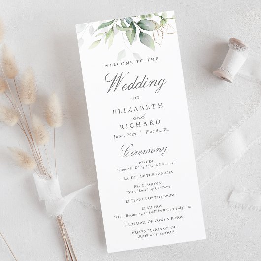 Programme Elégant Eucalyptus Feuille Mariage or vert