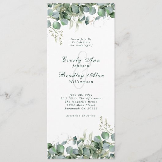 Programme Elégant Eucalyptus Sage Mariage botanique vert (Devant)