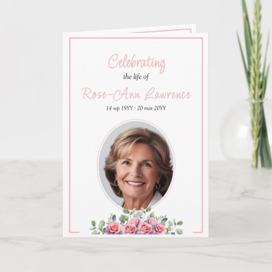 Programme Élégant eucalyptus simple et rose funérailles plié (Devant)