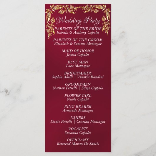 Programme Élégant Feuille de script et d'or - Mariage Bourgo (Dos)