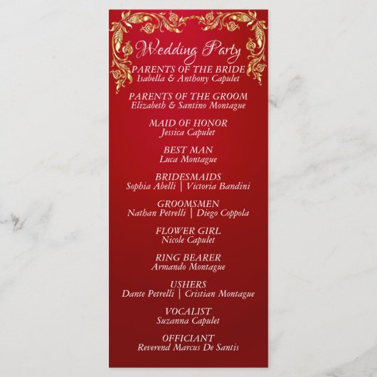 Programme Élégant Feuille de script et d'or - Mariage Crimso (Dos)