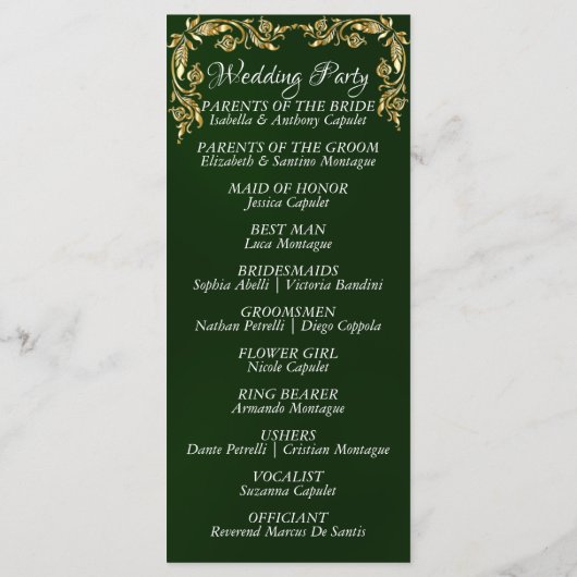 Programme Élégant Feuille de script et d'or - Mariage Emeral (Dos)