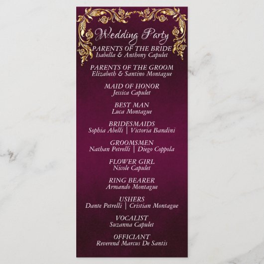 Programme Élégant Feuille de script et d'or - Mariage violet (Dos)