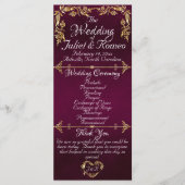 Programme Élégant Feuille de script et d'or - Mariage violet (Devant)