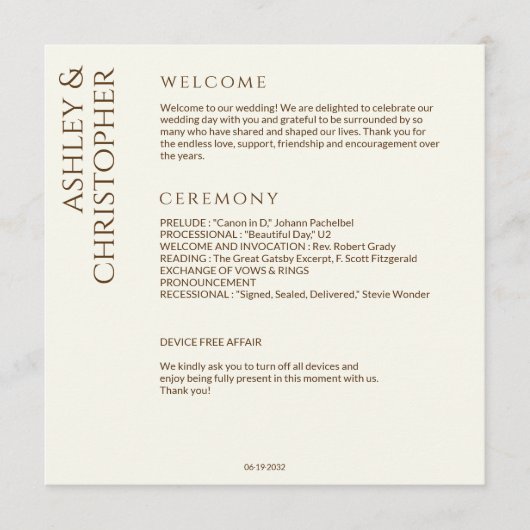 Programme Élégant Fleur sauvage moderne Mariage off-White (Devant)