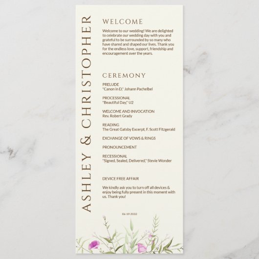 Programme Élégant Fleur sauvage moderne Mariage off-White (Devant)