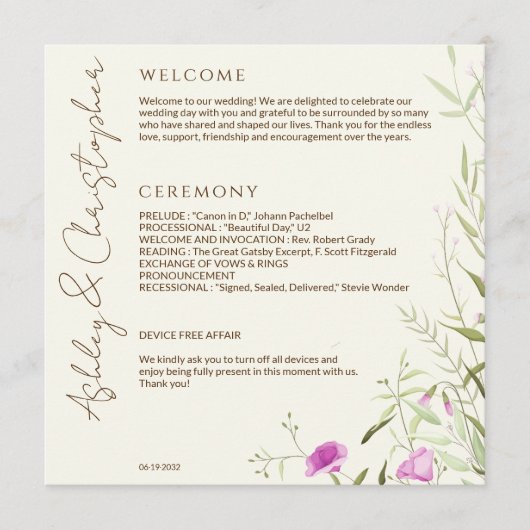 Programme Élégant Fleur sauvage moderne Mariage off-White (Devant)