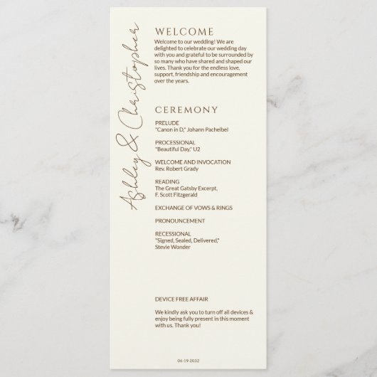 Programme Élégant Fleur sauvage moderne Mariage off-White (Devant)